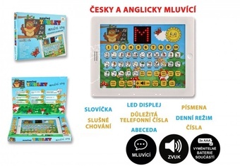 Naučný tablet moudré sovy dvojjazyčný CZ+AJ plastový na baterie se zvukem
