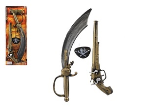 Pirátská sada plast meč/šavle, pistole klapací, kryt na oko na kartě 19x53cm