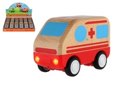 Auto ambulance dřevo 11cm na setrvačník se světlem a zvukem různé druhy