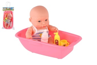 Miminko plast 18cm s doplňky ve vaničce v sáčku
