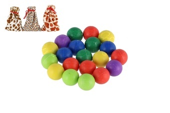 Kuličky cvrnkací nerozbitné barevné 20ks plast 1,5 cm 3 barvy látkového pytlíčku