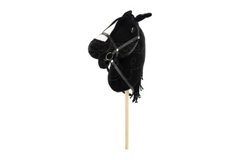 Kůň na tyči plyš 70cm na baterie se zvukem černý v sáčku