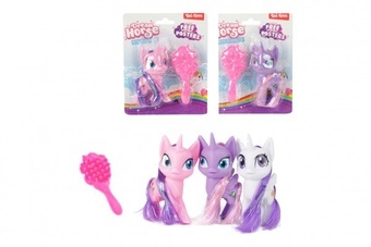 Jednorožec mini česací s hřebenem plast 10cm 3 barvy na kartě 12,5x15cm