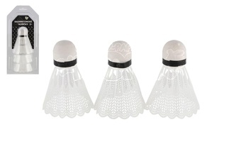Míčky/Košíčky na badminton bílé 3ks plast v blistru 11x22cm