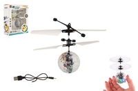 Vrtulníková koule létající plast 13x11cm svítící reagující na pohyb ruky,USB kabelem průhled v krab.