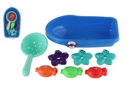 Sada do vany plast lodička, sítko s mořskými zvířátky v síťce 14x24cm