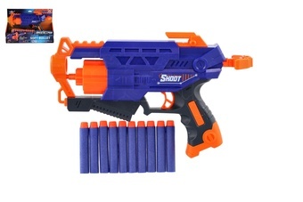 Pistole na pěnové náboje 28cm plast + 10 ks nábojů v krabici 31x22x7cm