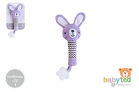 Zajíček babyted pískátko/kousátko plyš 25cm fialový na kartě v sáčku 0m+