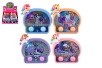 Vodní hra hlavolam svítící jednorožec plast 13x12cm na baterie 4 barvy 12ks v boxu