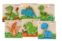 Vkládačka/Puzzle deskové dřevo dinosauři mix druhů v sáčku 16x15cm