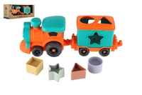 Mašinka/vláček s vagónem bioplast 30cm vkládačka na volný chod v krabičce 35x14x10cm 18m+