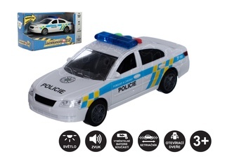 Auto policie plast 15cm na baterie se zvukem se světlem na setrvačník v krabici 20x11x9cm