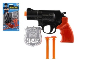 Pistole policejní 15cm plast s odznakem + přísavky 2ks na kartě