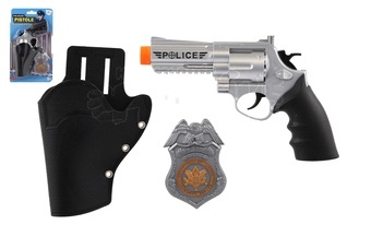 Policejní pistole klapací 20 cm v pouzdru  s odznakem plast na kartě