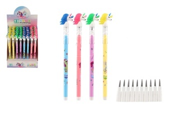 Tužka obyčejná jednorožec plast s vyměnitelnými hroty 10ks 4 barvy 48ks v boxu