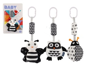 Zvířátko chrastítko/závěs na post./kočárek kontrastní plyš 30cm černobílé 3druhy na kartě v sáčku 0+