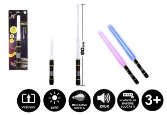 Meč svítící vesmírný skládací plast 80cm na baterie se světlem se zvukem  na kartě 16x51x5cm