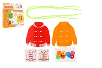 Přišívání knoflíků/proplétání provázků plast edukační hra v krabičce 16x16x3cm