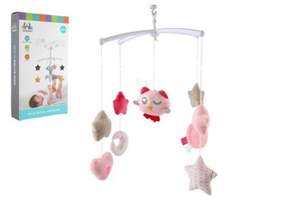 Kolotoč se sovičkou nad postýlku plast s natahovacím  hrajícím strojkem růžový v krabici 19x33x5,5cm