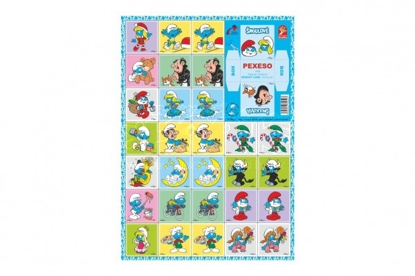Pexeso Šmoulové papírové společenská hra 32 obrázkových dvojic 21,5x30cm