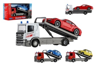 Auto odtahovka Welly Scania P320 + auto kov/plast 15cm mix druhů v krabičce 18,5x10x6cm
