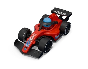 Závodní vůz formule 21cm s figurkou červená v krabici 22x10,5x11cm 24m+