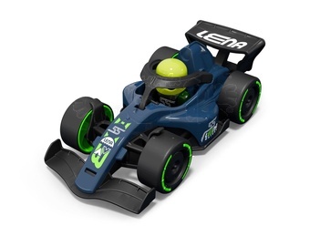 Závodní vůz formule 21cm s figurkou tmavě modrá v krabici 22x10,5x11cm 24m+