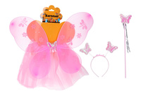 Set karneval víla sukně,křídla, čelenka, hůlka růžové