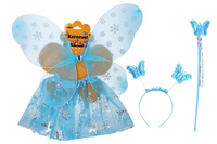 Set karneval víla sukně,křídla, čelenka, hůlka modré