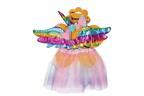 Set karneval Jednorožec sukně,křídla,čelenka barevný