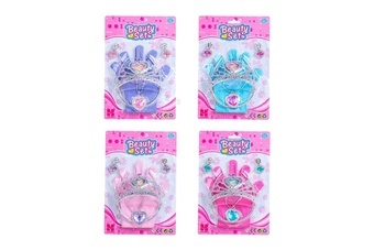 Sada krásy plast korunka, náhrdelník, naušnice, rukavičky 3 barvy na kartě 17,5x27,5cm