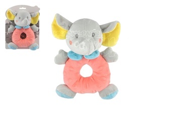 Chrastítko slon barevný plyš 14x20cm na kartě v sáčku 0+