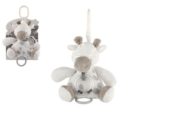 Žirafa natahovací hrací strojek chrastítko plyš 16,5x21,5cm bílo-šedivá na kartě v sáčku 0+