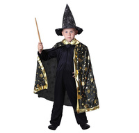 Dětský čarodějnický kouzelnický plášť s hvězdami černý