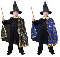 Dětský čarodějnický kouzelnický plášť s hvězdami černý