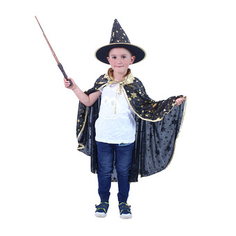 Dětský čarodějnický plášť s kloboukem černý