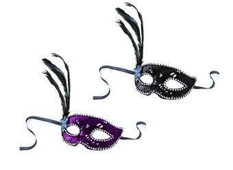 Maska plesová s peřím černá fialová