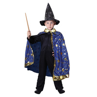Dětský čarodějnický kouzelnický plášť s hvězdami modrý