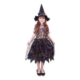 Dětský Kostým čarodějnice barevná vel.M šaty na karneval