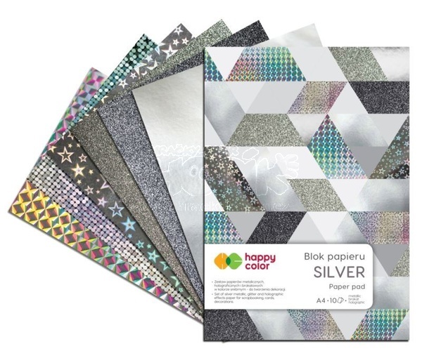 Blok dekoračních papírů Silver A4 10ls 150-230g/m2 Happy Color