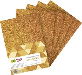 Dekorační pěna bez lepidla glittering A4 5ls 5barev Happy Color GOLD