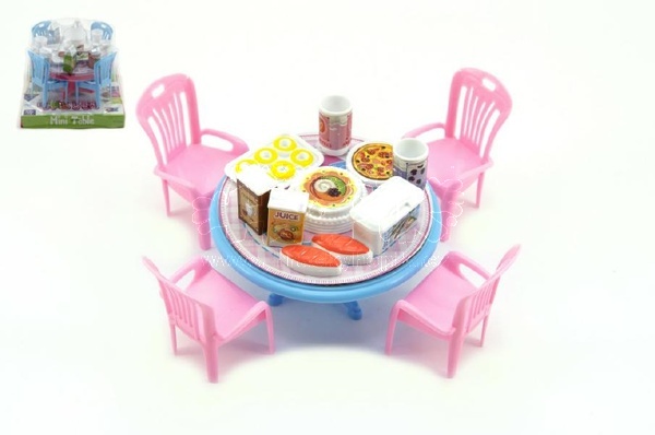 Stůl a židle s doplňky plast 12cm různé barvy