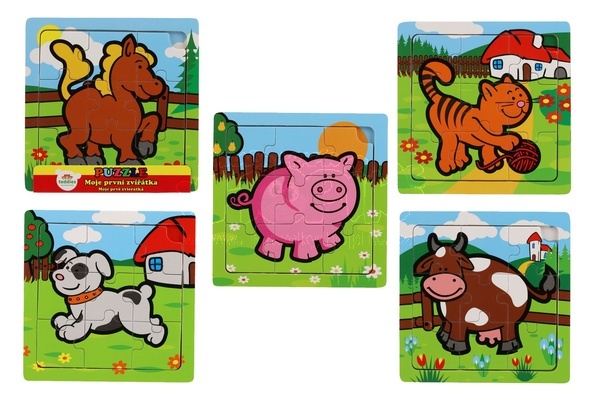 Mini puzzle dřevěné 9 dílků Moje první zvířátka pro nejmenší 15x15x0,8cm různé druhy