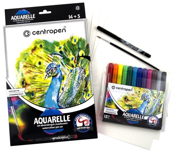 Centropen Aquarelle set Sada akvarelových popisovačů 14 +5