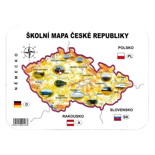 Školní papírová šablona Mapa ČR geografická