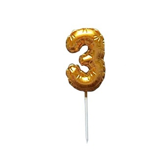 Dortová svíčka BALÓNEK "3" 3,7X5,9CM  268653 ZLATÁ