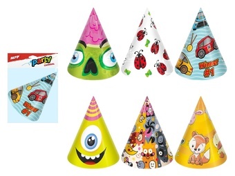 Klobouček karnevalový 6ks 16cm papírový mix 4