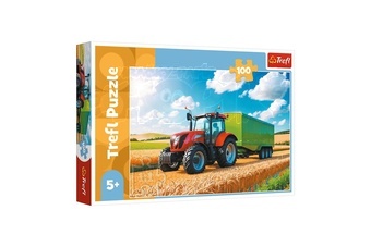 Puzzle Zemědělská technika: traktor s přívěsem 100 dílků 41x27,5cm v krabici 29x19x4cm