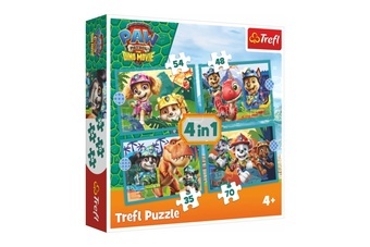 Puzzle 4v1 Tlapková patrola/Paw Patrol Dino Movie: Příběhy z ostrova dinosaurů v krabici 28x28x6cm
