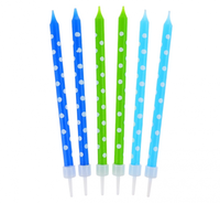 Svíčky dortové 10cm 3x6 barev modro-zelené 24ks chlapci